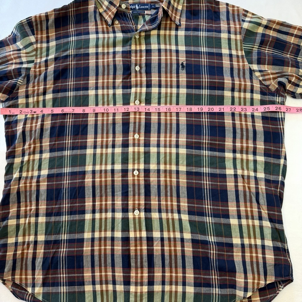 Ralph Lauren Plaid Long Sleeve Mens‎ L Lightweight Cotton Blue Green Preppy - Picture 5 of 6